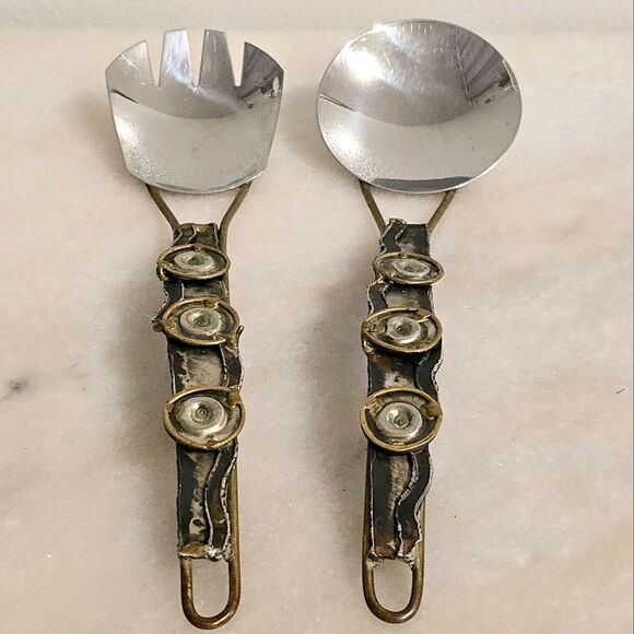 Decorative Wall Hanging Fork and Spoon Custom Mixed Metal Pair Salad Cutlery - Picture 1 of 8